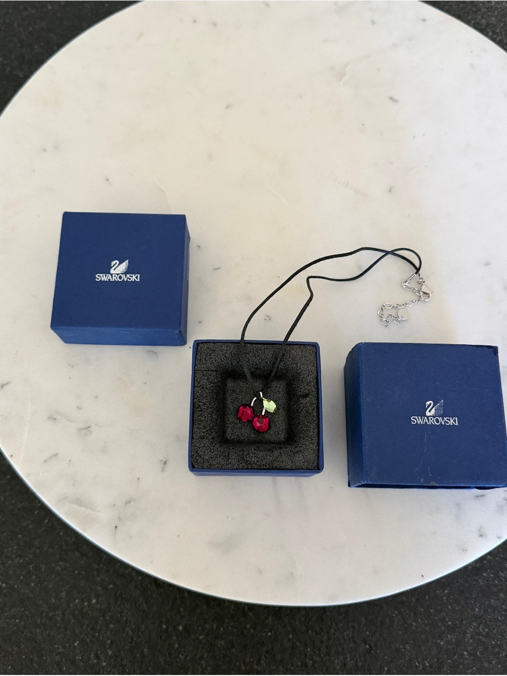 NWT Swarovski Red Cherry Pendant Necklace - Red & Green